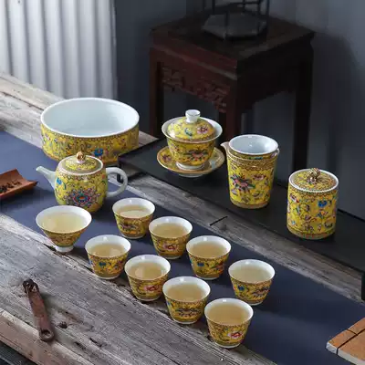 Jingdezhen hand-painted gold enamel color ice cream tea set set Cup and saucer set Cover bowl cup and saucer Gift box