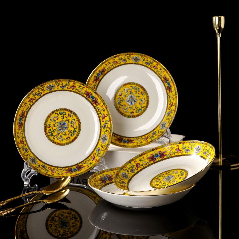 Jingdezhen enamel color 4 round ceramic plate plate sub-set deep plate steak plate western food plate salad