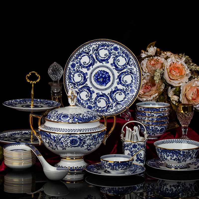 Jingdezhen high-end 86 skull porcelain tableware and dishes European-style set - luxury Phnom Penh local tycoon clubhouse hotel exclusively