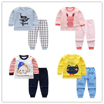 2020 Spring-style children's autumn clothes sanitary pants pure cotton male and female children's home clothes Han version Bao lingerie suit baby two sets
