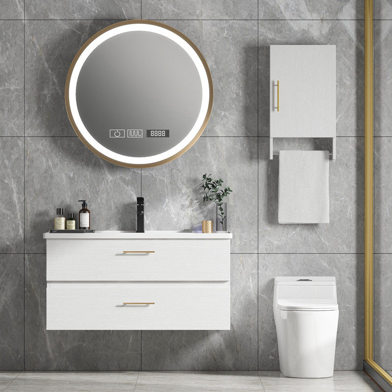 Modern minimalist solid wood bathroom cabinet combination powder room washbasin washbasin smart mirror cabinet wall-mounted