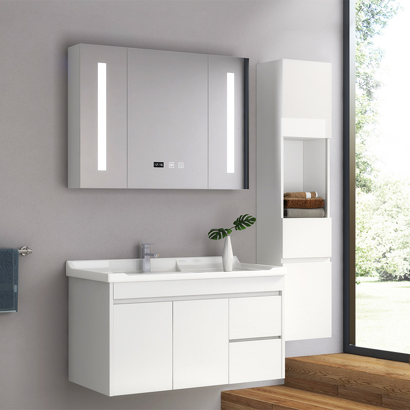 Modern Light Lavish Bath Room Cabinet Handwash Basin Combined Solid Wood Wash Terrace Makeup Room Washbasin Waterproof Hanging Wall Type Mirror Cabinet