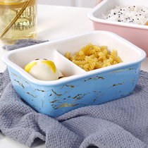 Rectangular single-grid lunch box four-grid microwave oven special tableware heating adult bento box ceramic fresh-keeping box lunch box