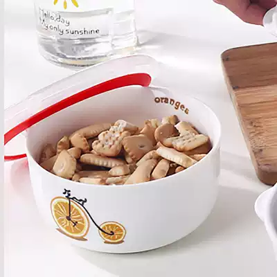 Korean round fruit bowl fresh Bowl soup bowl microwave oven special bowl ceramic lunch box medium bowl with lid cute