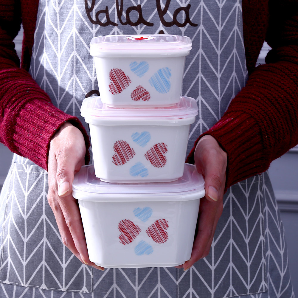 Salad Bowl Refreshing Bowl Fruit Square ceramic Seal small microwave oven with lid Bubble Face Teen Heart Portable Lunch Box