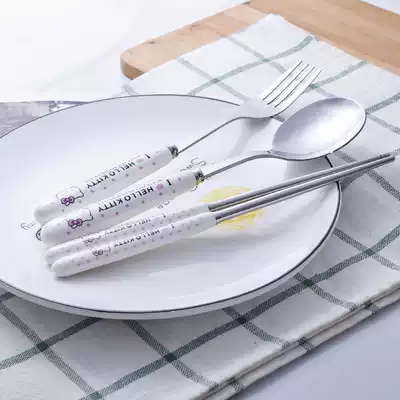 Ceramic 304 Stainless Steel KT Spoon Fork Chopsticks Korea Travel Portable Kitchenware Lunch Box One Man Dining Box