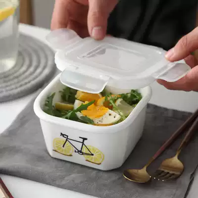 Fruit ceramic heating fresh-keeping bowl with lid Microwave oven lunch box sealed bowl Lunch box Soup bowl Small portable lunch box