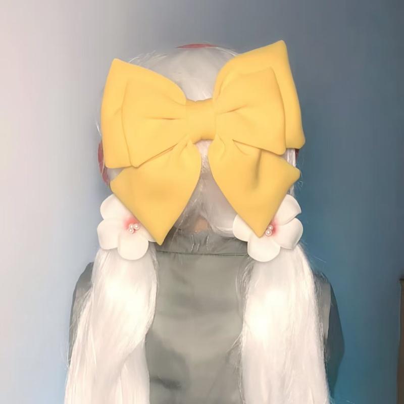 Moomin-Themed Scarf with Yellow Bow, Sunflower Cosplay Headwear, Red Fan, and Moomin Ears
