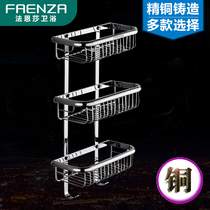 Faensa European all-copper square basket bathroom shelf wall adhesive hook storage corner frame hotel toilet bathroom basket