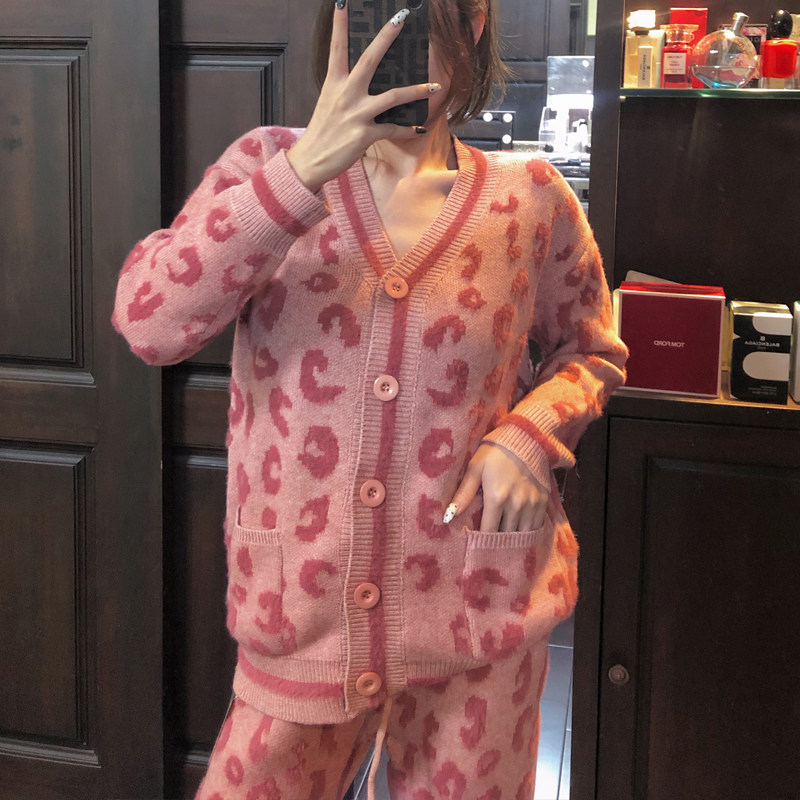 Japanese pajamas female winter BAO WEN powder knitted elastic strength relaxed large code red in suit home suit