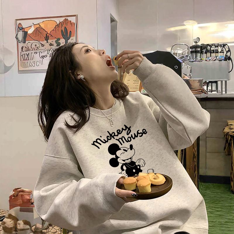 Mickey Mouse Trendy Brand Round-Neck Thin Sweatshirt for Women, Unique Design, Niche Style, 2026 New Autumn and Winter Fleece-Lined Thick Top
