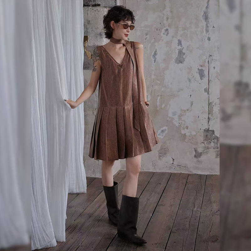 Jianzhangzhang【Caramel Evening】Retro Fashion High-End New Sleeveless Slimming Design Dress Jianzhangzhang【Caramel Evening】Retro Fashion High-End New Sleeveless Slimming Design Dress