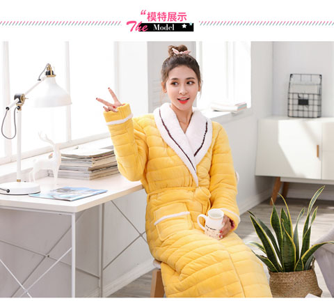 Mùa đông dày lông cừu san hô vài chiếc áo choàng bông nữ ngọt ngào ấm áp flannel nam áo choàng dài Hàn Quốc quần áo ngủ