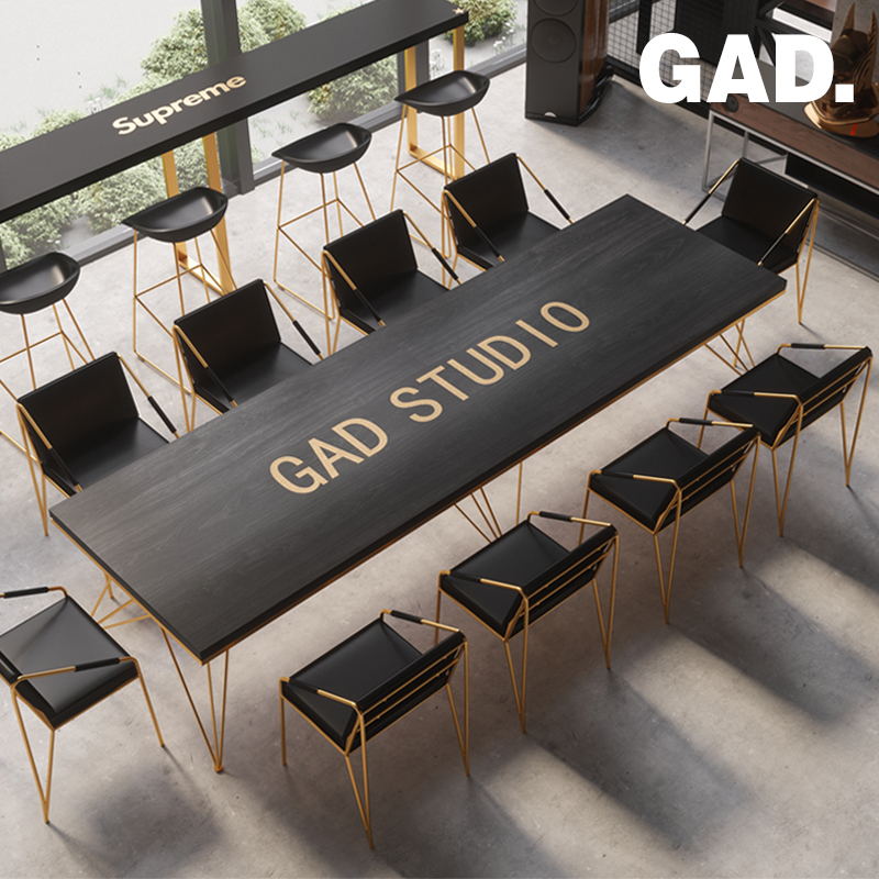 Nordic office conference table 8 fashion long table Rectangular solid wood table Staff 12 people small negotiation table and chair