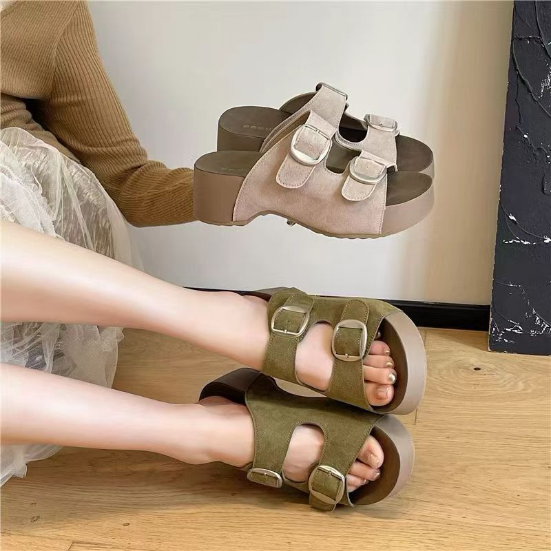 Sun Qian's Same Style Belle Mermaid Toast Birkenstock Shoes for Women, Size 26, New Summer Model 5.5cm Height-Increasing Slippers Sun Qian's Same Style Belle Mermaid Toast Birkenstock Shoes for Women, Size 26, New Summer Model 5.5cm Height-Increasing Slippers