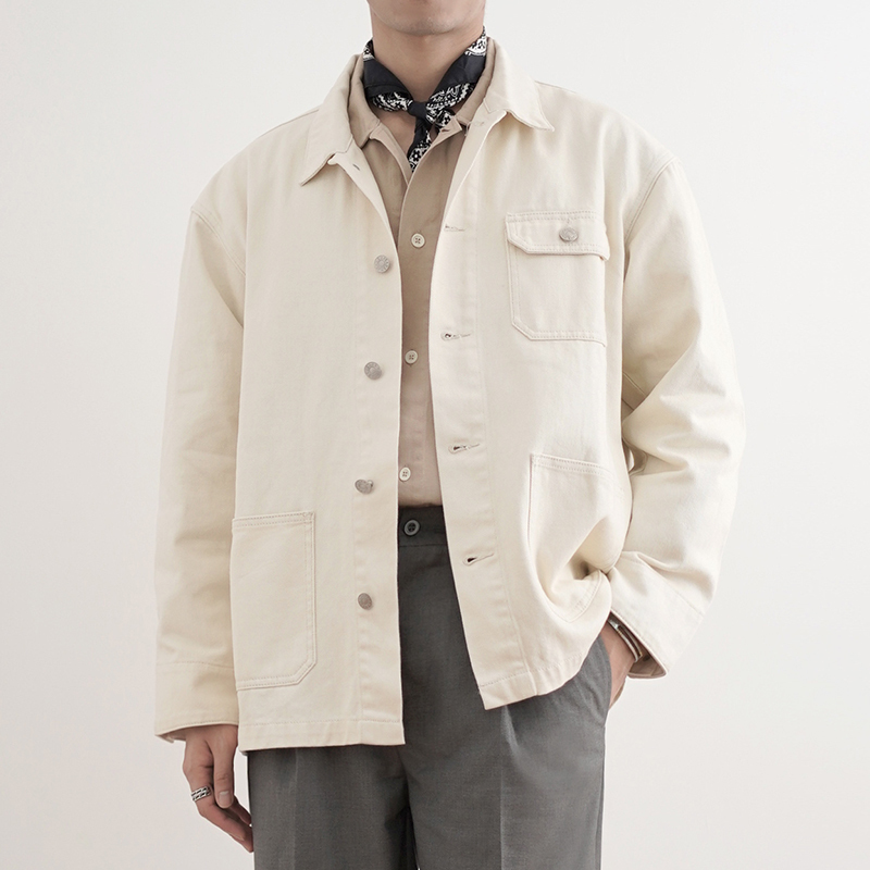Shijoin Original Pocketime Off-White Workwear Denim Jacket 200409 Long-Sleeved Pure Color Autumn and Winter Jacket