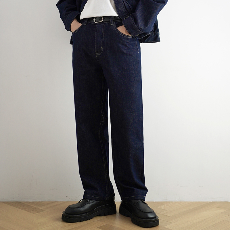Shijoin New Product Fundajoin Dark Blue Jeans Reactive Dyeing Straight Loose Pants Retro 200214