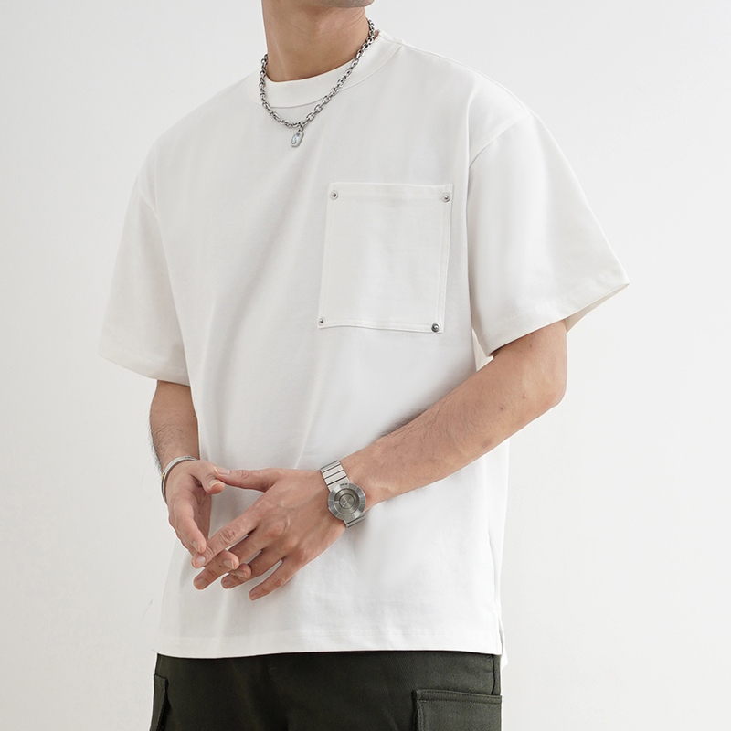Shijoin Original 300g Rivet T-Shirt Heavyweight Pure Cotton Round Neck Loose Pocket Design Summer New Product 200124 Shijoin Original 300g Rivet T-Shirt Heavyweight Pure Cotton Round Neck Loose Pocket Design Summer New Product 200124