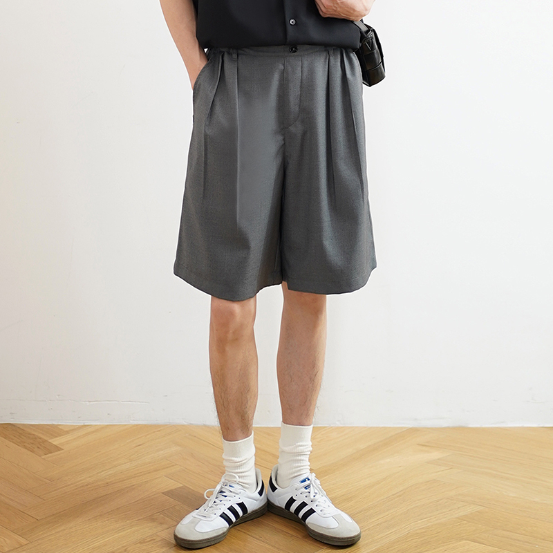Shijoin Original Gray Double-Pleated Bermuda Shorts Loose Tr Casual Suit Shorts Spring and Summer 200215