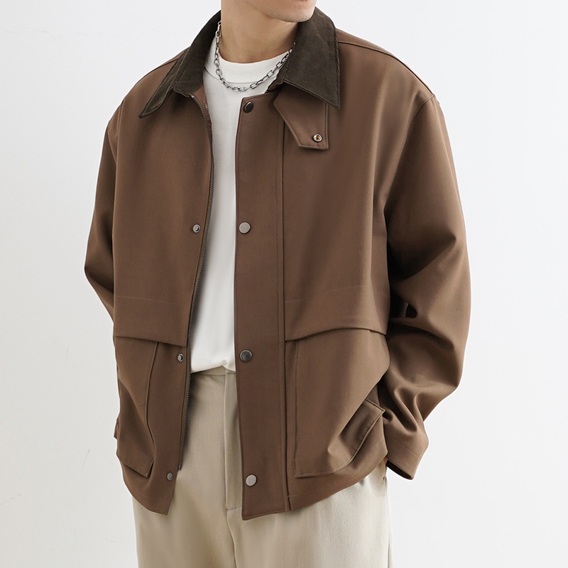 Shijoin Original Brown Work Jacket Corduroy Patchwork Collar Retro Raglan Sleeve Men's Short Jacket 200131 Shijoin Original Brown Work Jacket Corduroy Patchwork Collar Retro Raglan Sleeve Men's Short Jacket 200131