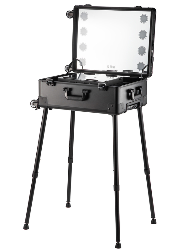 Aluminum Alloy Trolley Makeup Case with Lights and Mirror, Professional Makeup Artist Tool Box, Bride Makeup Artist Travel Case