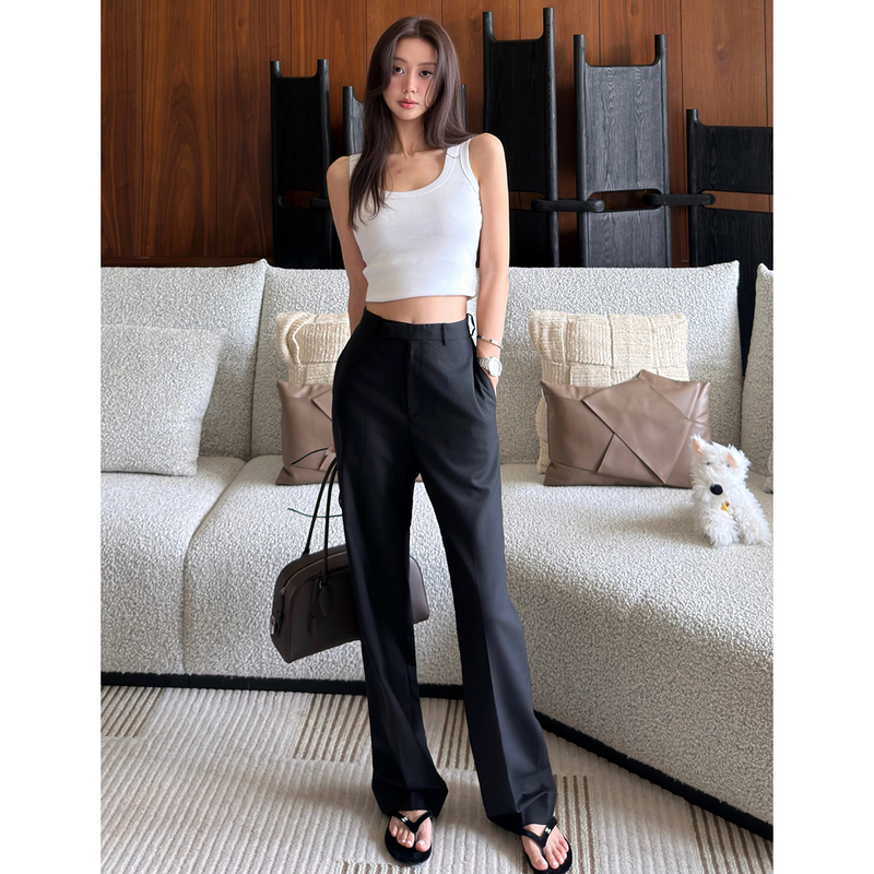 Ruelle Women's Summer Fine Wool Trousers, Thin and Straight with a Slimming Effect, High-End Straight-Leg Pants