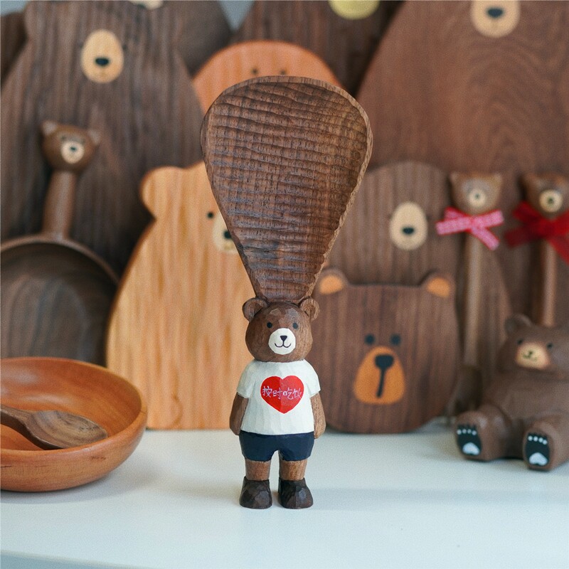 Joe Bear black walnut rice spoon can stand Japanese hand-made household wedding relocation meal on time gift
