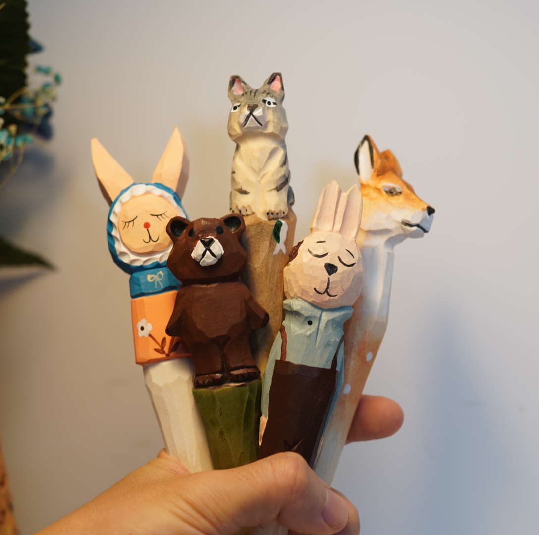 Joe welfare creative cartoon cute color pure wood carving gel pen super cute ins girl simple supplies