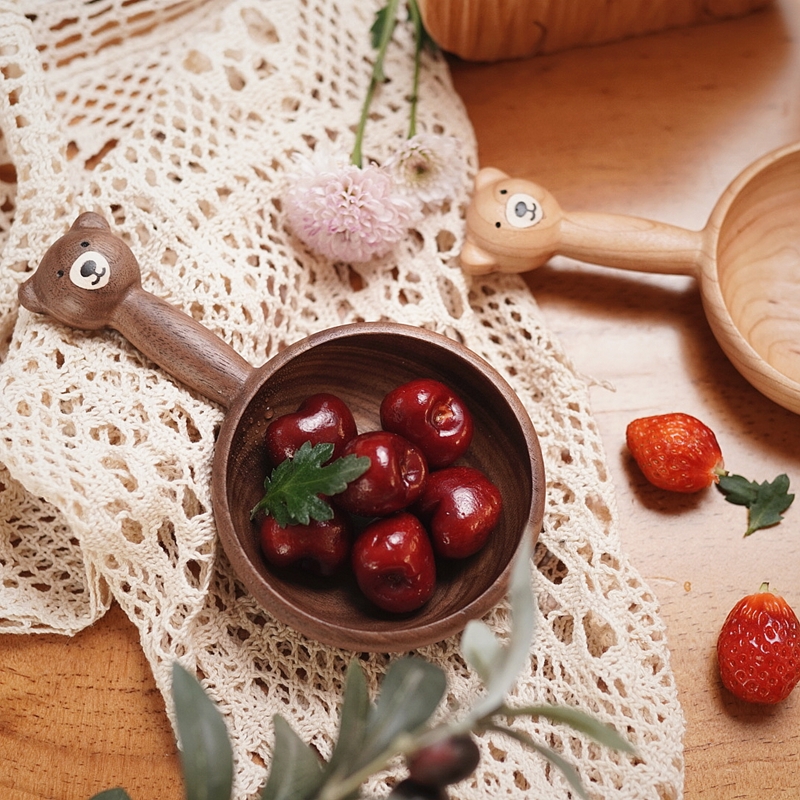 Joe Small Bear Wood Bowl Salad Bowl Cutlery Home Day Style Small Wooden Bowls Children Lettering Big Spoons and Lovely