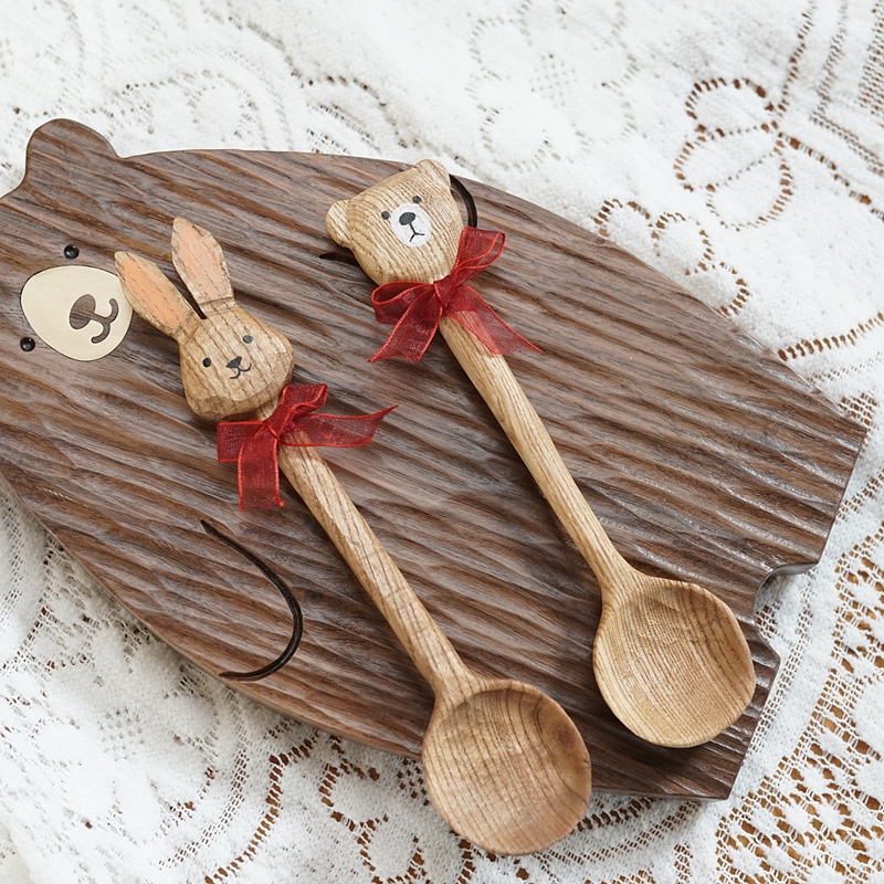 Joe solid wood Japanese style cute little bear small rabbit wooden spoon with wind hand for home spoon creative wooden spoon delivery