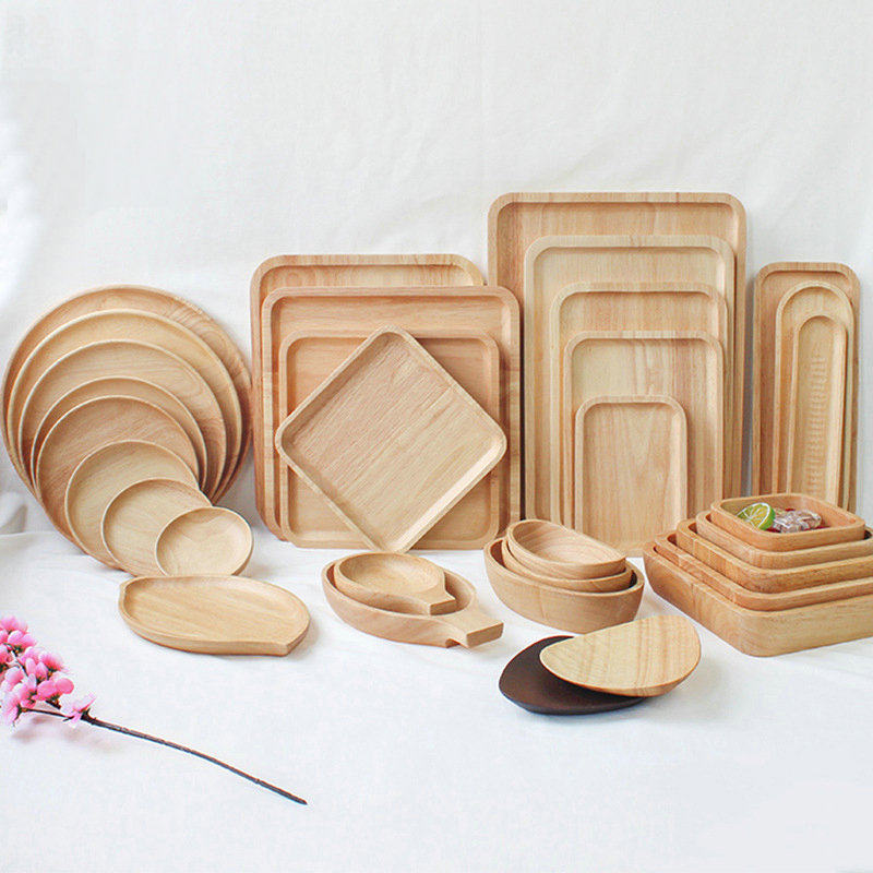 Wooden Pallets Rectangular Day-Style Cutlery Solid Wood Plate Round Fruit Tray Barbecue Dish Wooden Dinner Plate Home-Taobao