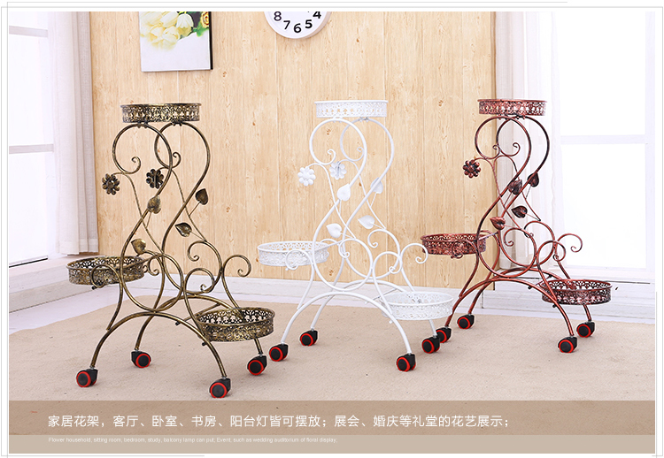 Khung hoa bằng sắt rèn nhiều lớp đẩy kéo di động ròng rọc hoa đứng phòng khách chậu hoa giá đỡ sàn đứng hoa hồng xanh treo kệ hoa lan - Kệ kệ treo tường trang trí