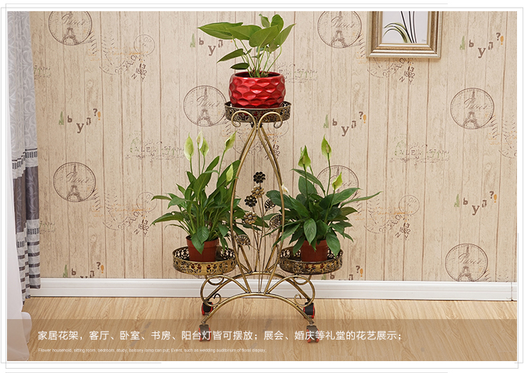 Hoa sắt rèn châu Âu nhiều tầng ban công phong cách trong nhà phòng khách dày lên kệ hoa màu xanh lá cây xô thơm hoa phong lan - Kệ kệ inox treo tường