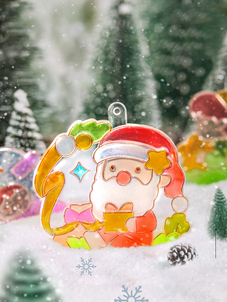 Christmas tree pendants free of baking glass Saint-lenburg Christmas glue painting DIY children Puzzle Handcrafted Toys Gift Toddlers 