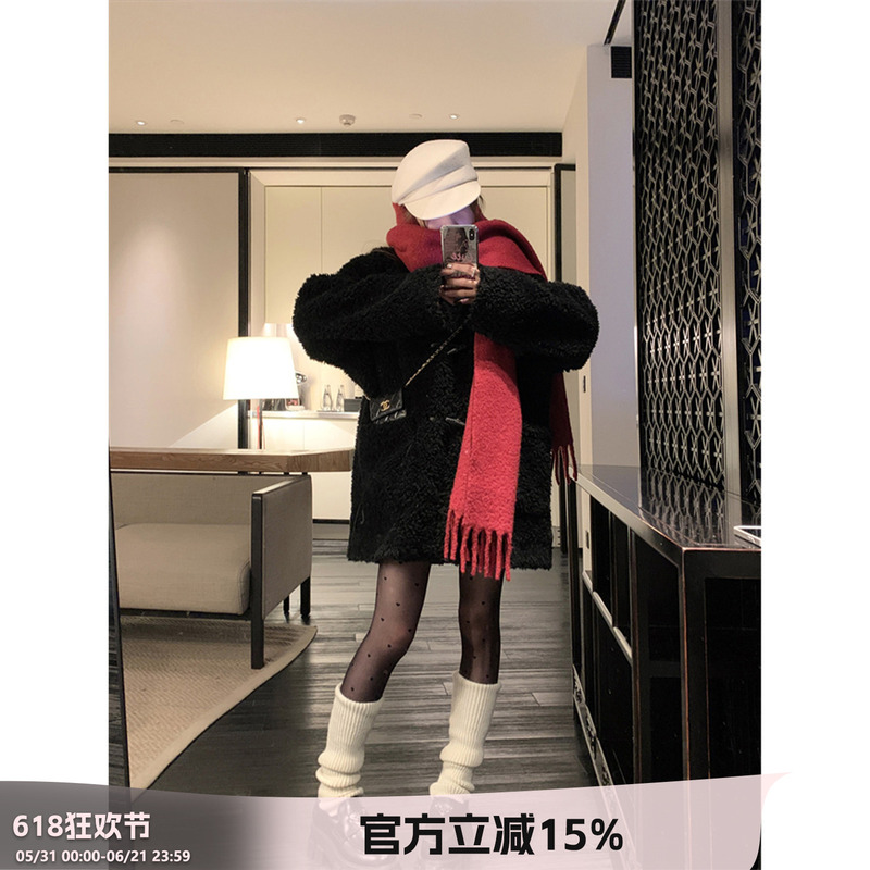 Kong Zhen Is so Annoying. “Teddy Bear Lamb Wool 3.0” Black Coat for Women, New Autumn and Winter Korean Style Loose Top