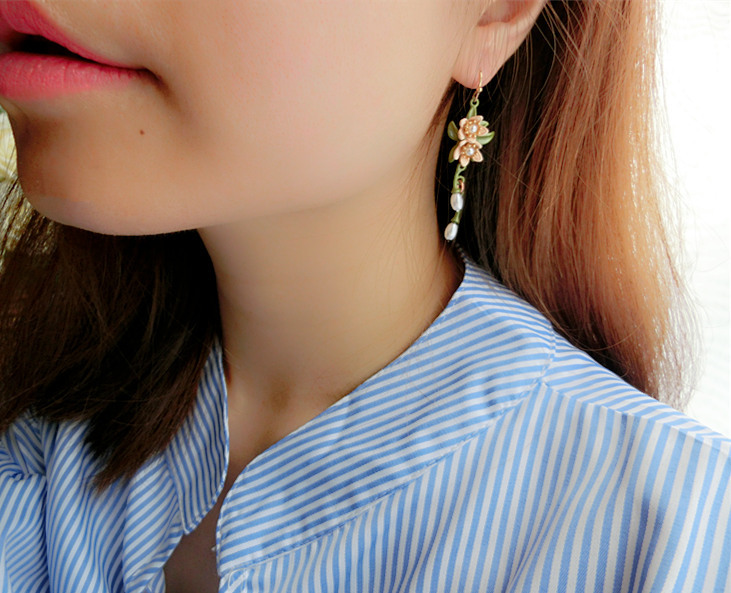 [Pembury] một cây hoa màu cam ~ thanh lịch retro lá ngọc trai hoa trâm cài hoa tai trâm cài tai nữ phụ kiện cài áo vest nữ