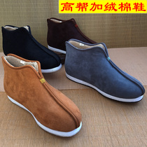 New old Beijing cloth shoes men winter high warm plus velvet handmade thousand-layer bottom Monk shoes monk nuns shoes Brown