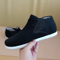New old Beijing cloth shoes round head flat heel casual solid color middle-aged handmade mullet bottom shoes youth breathable cotton cloth