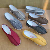 Monk shoes Old Beijing cloth shoes mens melaleuca bottom soft bottom linen blue gray Chinese retro Chinese style sprinkling shoes Monk shoes