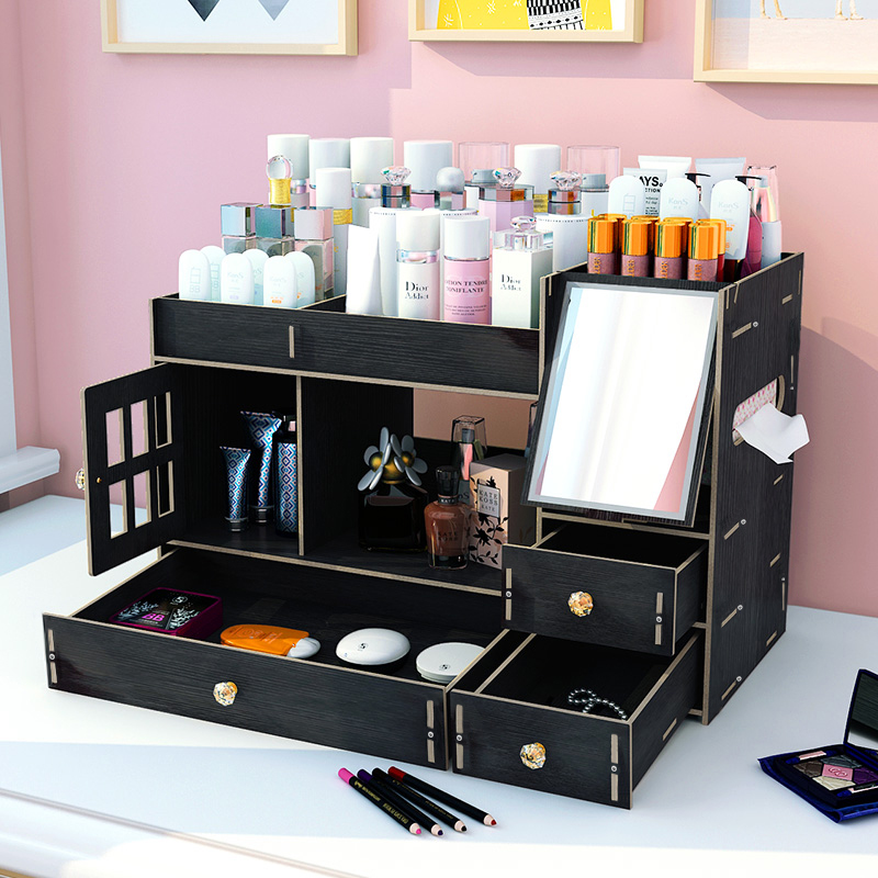 Net Red Large Number Desktop Finishing Cosmetics Containing Box Drawers University Entrance Red Skin Care Skin Dresser Dresser