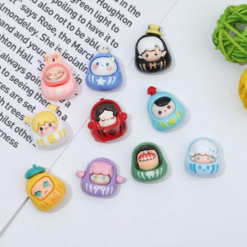 Price for a Set of 10~ Cartoon Daruma Cute DIY Resin Cream Glue Keychain Pendant Phone Case Accessories