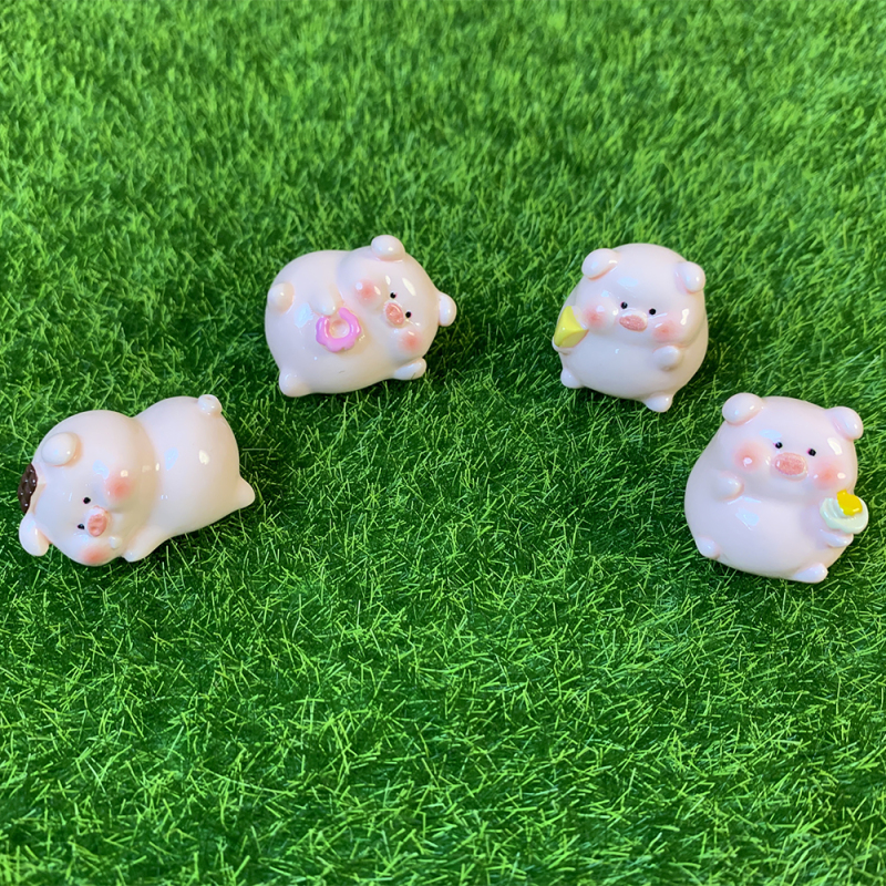 Price for a Set of 4~ Resin Cartoon 3D Lying Pig DIY Accessory Keychain Car Hanging Ornament