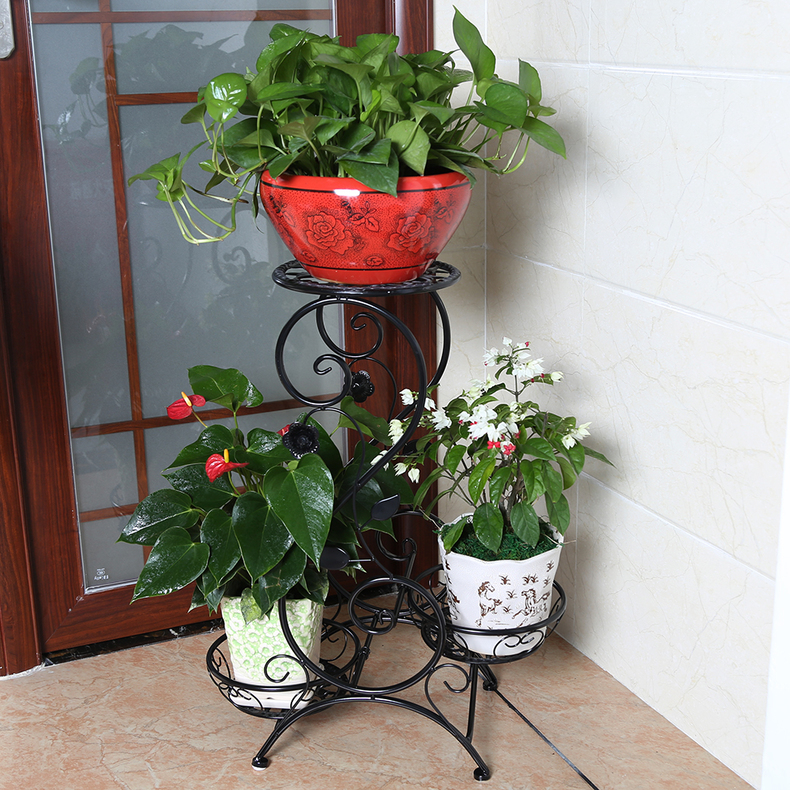Phòng khách phong cách châu Âu đặc biệt giá hoa sắt rèn trong nhà nhiều tầng hoa đứng ban công màu xanh lá cây kệ hoa đứng - Kệ kệ đựng giày