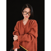 MRS Studios Conseini knit blouse with loose and lazy gentle wind horse fur V collar fur coat