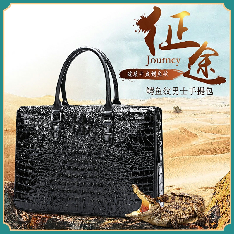 Japanese men's bag genuine leather men handbag business briefcase cow leather crocodile tattooy shoulder inclined satchel bag
