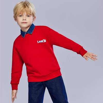 【新年马年】李维斯男童红色卫衣加绒儿童套头衫2026拜年过年衣服