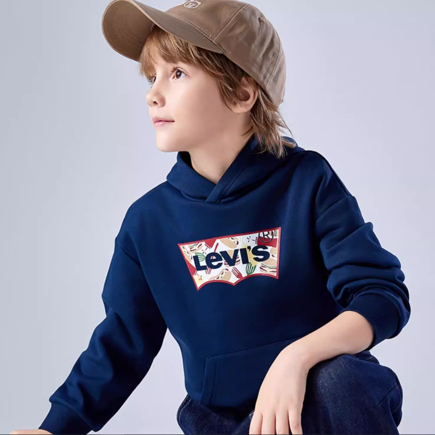 【加绒】Levis李维斯儿童连帽卫衣男童女童圆领长袖2025冬季童装