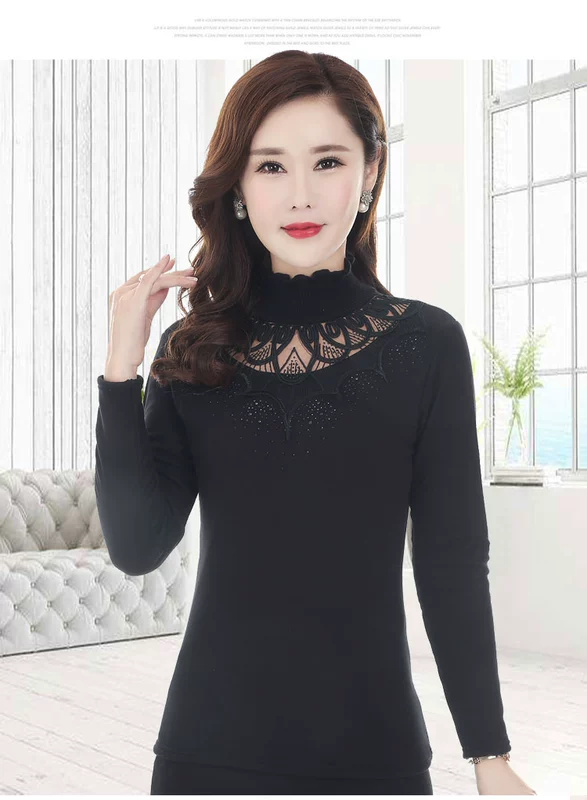 2019 Thời trang mới Slim Fit Plus Nhung Dày Nhiệt Top Phụ nữ Cổ cao Áo sơ mi ngắn đáy quần Đồ lót nhiệt - Áo ấm