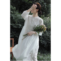 One old original summer this white light and fluffy silk cotton stand collar lace loose dress 5355