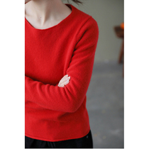 An old original winter style British yarn pure amniotic hair large red round collar base covered head sweaters 1249-2